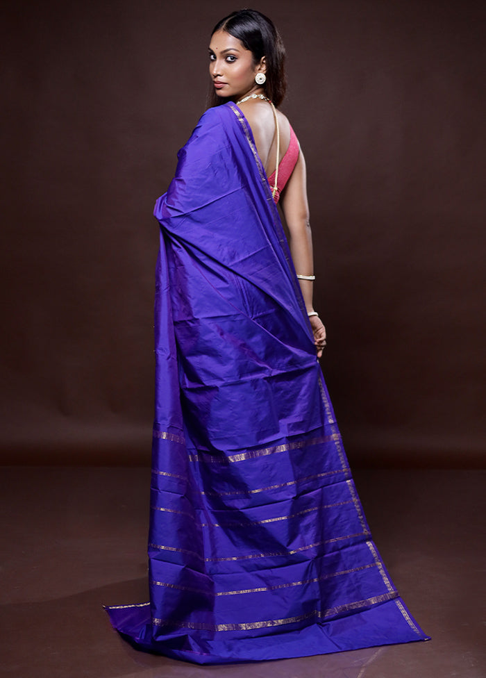 Blue Kanjivaram Silk Saree Without Blouse Piece - Indian Silk House Agencies