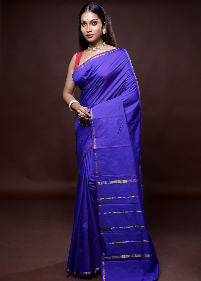 Blue Kanjivaram Silk Saree Without Blouse Piece - Indian Silk House Agencies