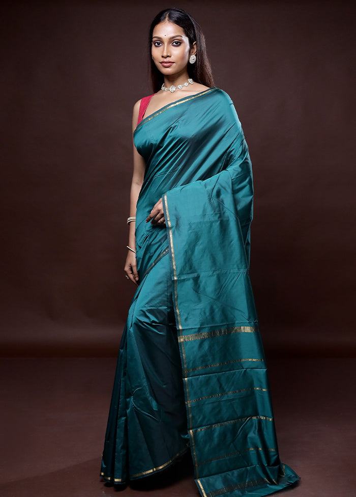 Green Kanjivaram Silk Saree Without Blouse Piece - Indian Silk House Agencies