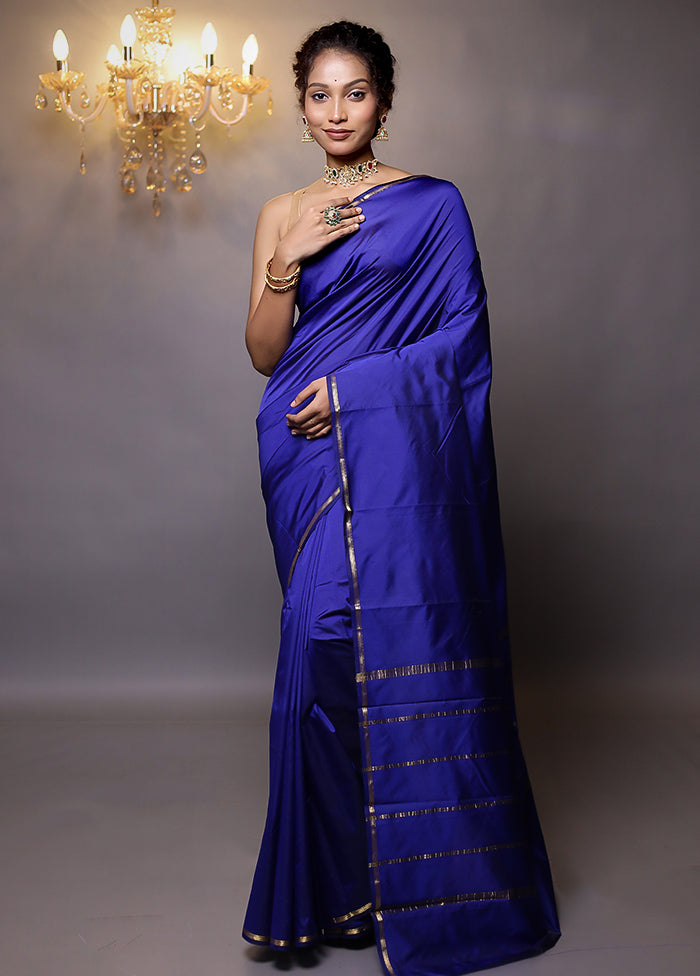 Blue Kanjivaram Silk Saree With Blouse Piece