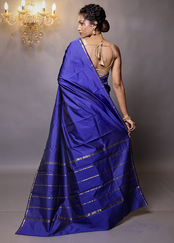 Blue Kanjivaram Silk Saree With Blouse Piece