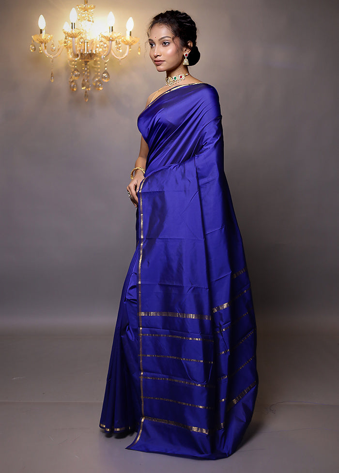 Blue Kanjivaram Silk Saree With Blouse Piece