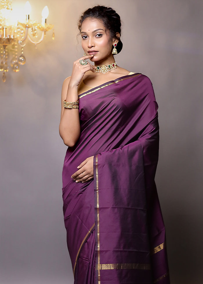 Purple Kanjivaram Silk Saree With Blouse Piece