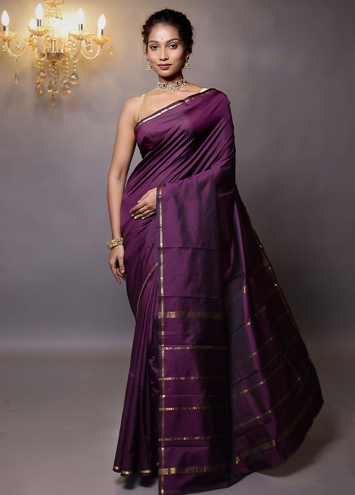 Purple Kanjivaram Silk Saree With Blouse Piece