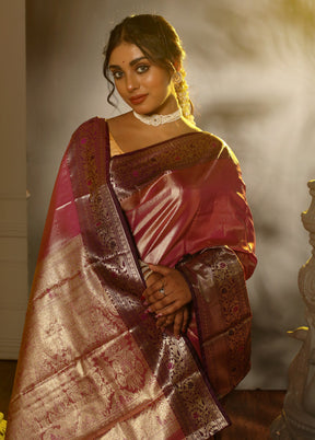 Pink Kanjivaram Silk Saree With Blouse Piece - Indian Silk House Agencies