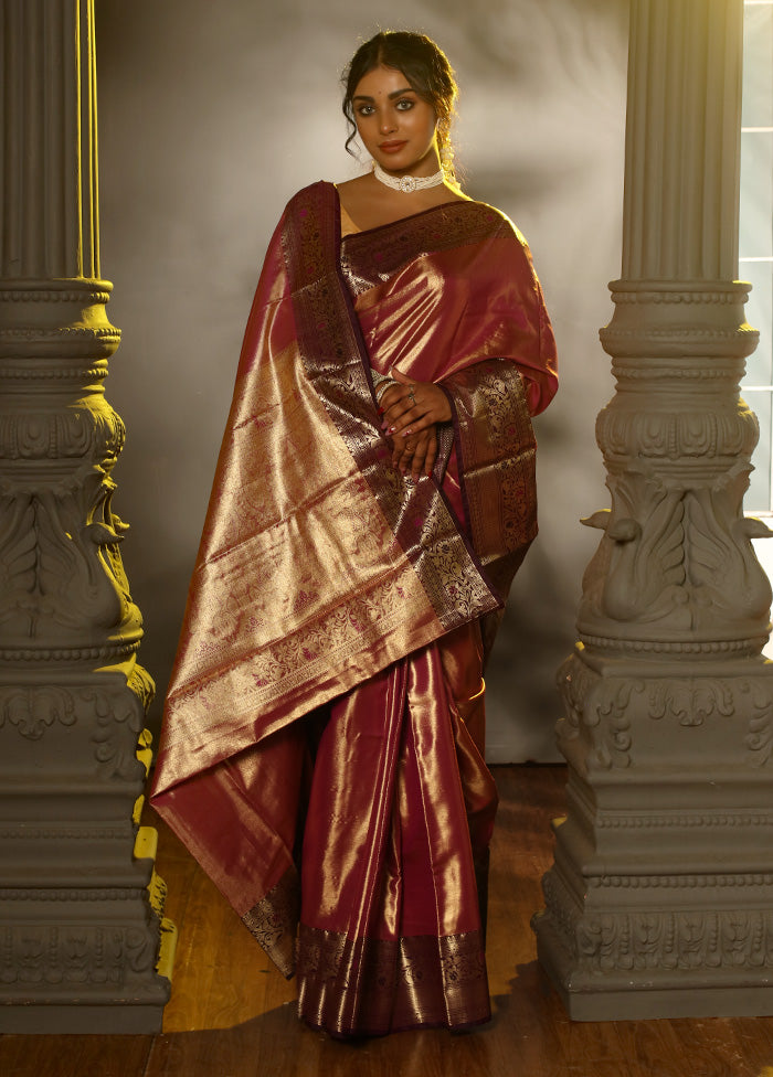 Pink Kanjivaram Silk Saree With Blouse Piece - Indian Silk House Agencies