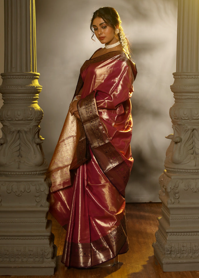 Pink Kanjivaram Silk Saree With Blouse Piece - Indian Silk House Agencies