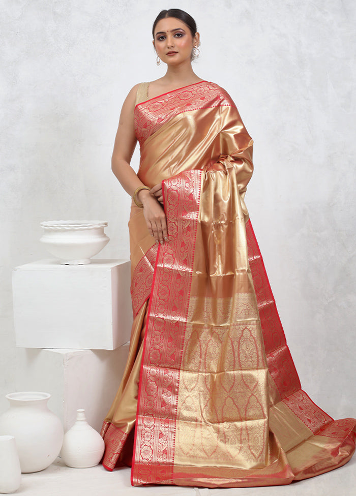 Cream Kanjivaram Silk Saree With Blouse Piece