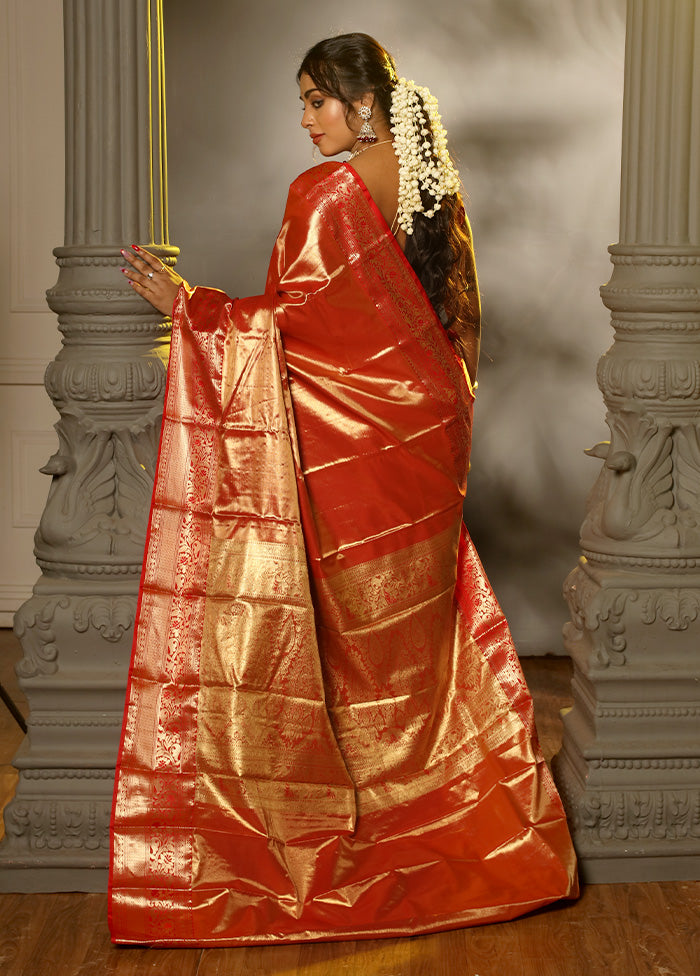 Red Kanjivaram Silk Saree With Blouse Piece - Indian Silk House Agencies