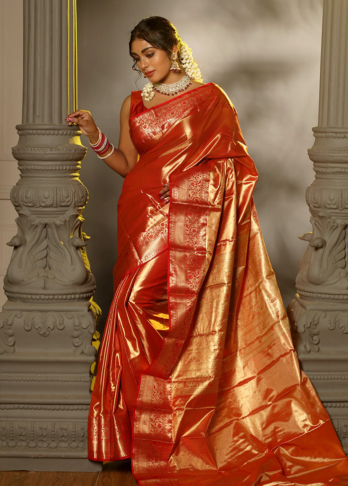 Red Kanjivaram Silk Saree With Blouse Piece - Indian Silk House Agencies