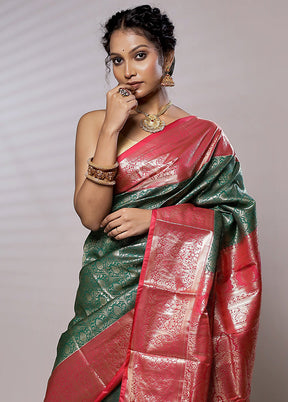 Green Kanjivaram Silk Saree With Blouse Piece - Indian Silk House Agencies