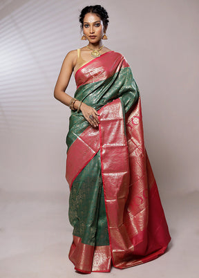 Green Kanjivaram Silk Saree With Blouse Piece - Indian Silk House Agencies