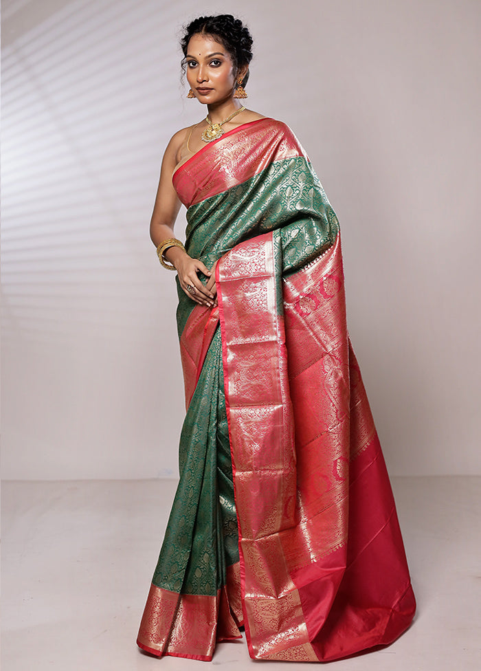 Green Kanjivaram Silk Saree With Blouse Piece - Indian Silk House Agencies