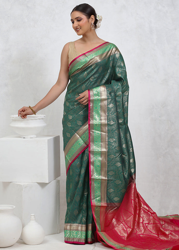 Green Kanjivaram Silk Saree With Blouse Piece