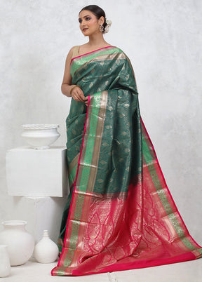 Green Kanjivaram Silk Saree With Blouse Piece