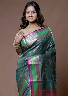 Green Kanjivaram Silk Saree With Blouse Piece - Indian Silk House Agencies