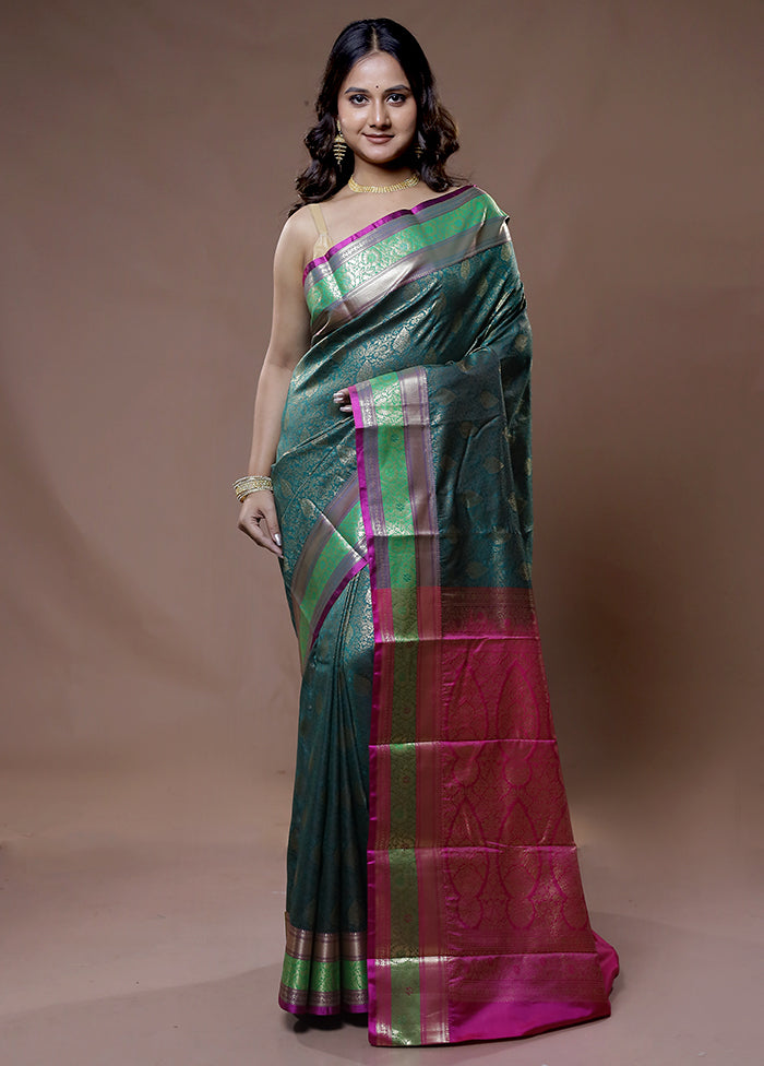 Green Kanjivaram Silk Saree With Blouse Piece - Indian Silk House Agencies