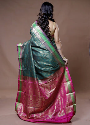 Green Kanjivaram Silk Saree With Blouse Piece - Indian Silk House Agencies