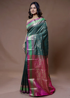 Green Kanjivaram Silk Saree With Blouse Piece - Indian Silk House Agencies