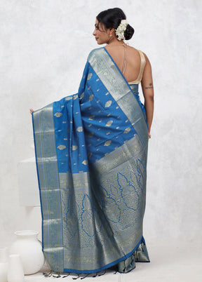 Blue Kanjivaram Silk Saree With Blouse Piece