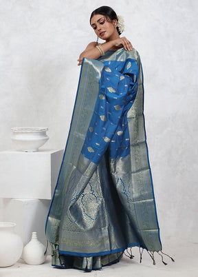 Blue Kanjivaram Silk Saree With Blouse Piece