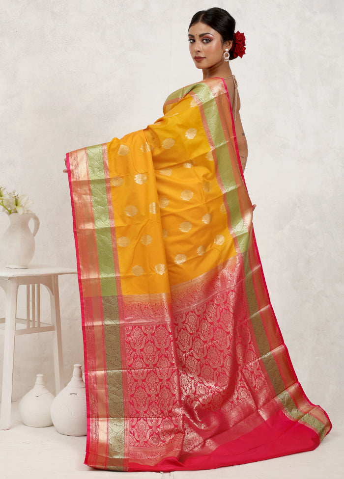 Yellow Kanjivaram Silk Saree Without Blouse Piece - Indian Silk House Agencies