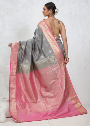 Grey Kanjivaram Silk Saree With Blouse Piece