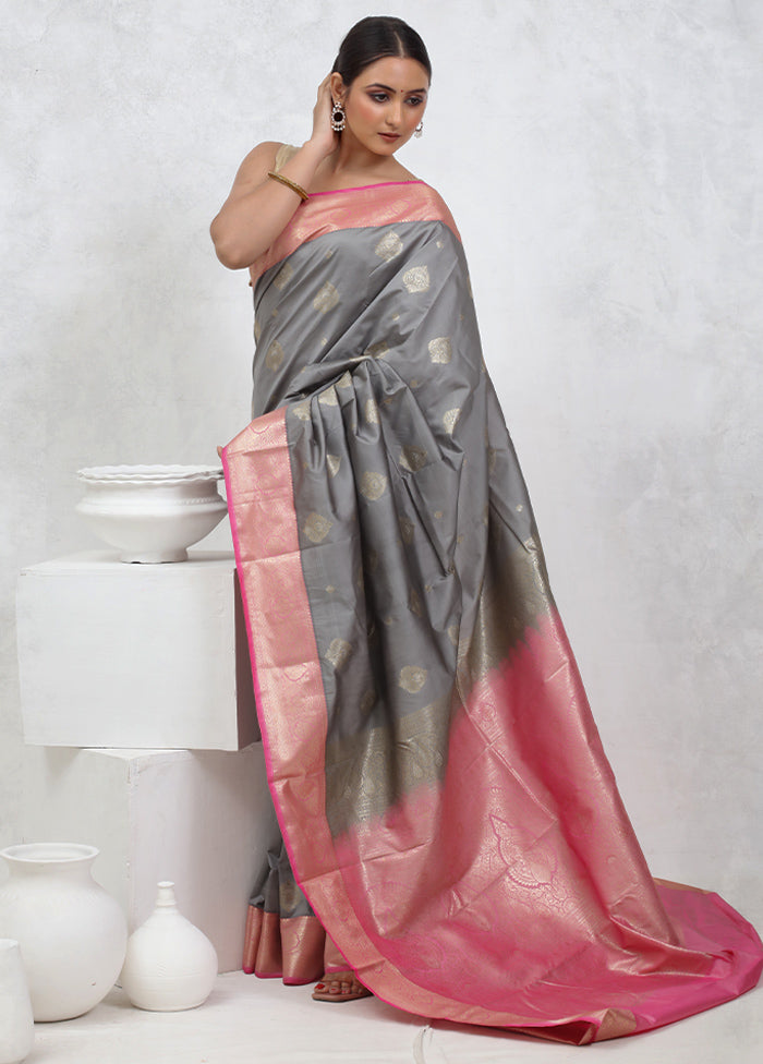 Grey Kanjivaram Silk Saree With Blouse Piece - Indian Silk House Agencies