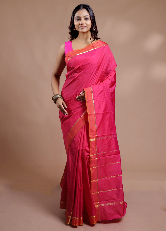 Pink Kanjivaram Silk Saree With Blouse Piece - Indian Silk House Agencies