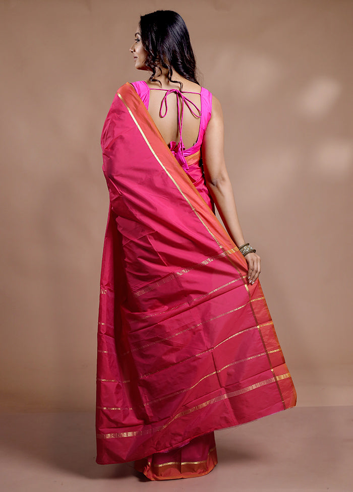 Pink Kanjivaram Silk Saree With Blouse Piece - Indian Silk House Agencies