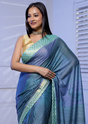 Blue Chiffon Silk Saree With Blouse Piece