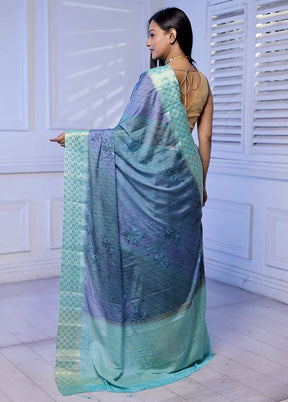 Blue Chiffon Silk Saree With Blouse Piece