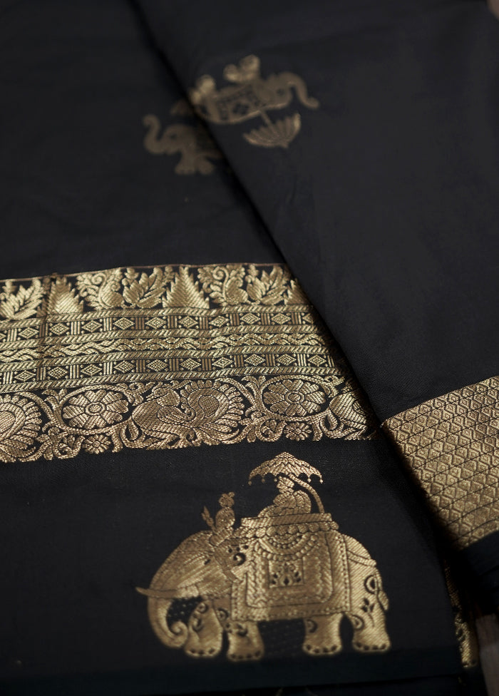 Black Kanjivaram Silk Saree With Blouse Piece - Indian Silk House Agencies