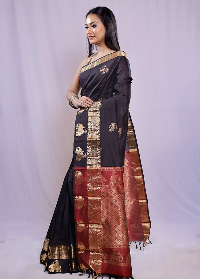 Black Kanjivaram Silk Saree With Blouse Piece - Indian Silk House Agencies