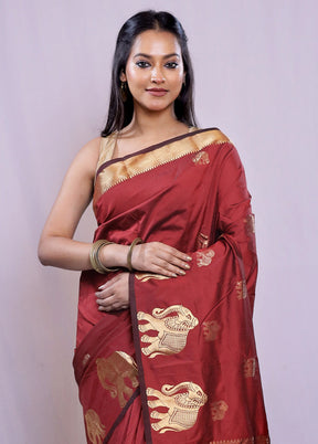 Maroon Kanjivaram Silk Saree With Blouse Piece - Indian Silk House Agencies