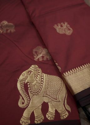 Maroon Kanjivaram Silk Saree With Blouse Piece - Indian Silk House Agencies