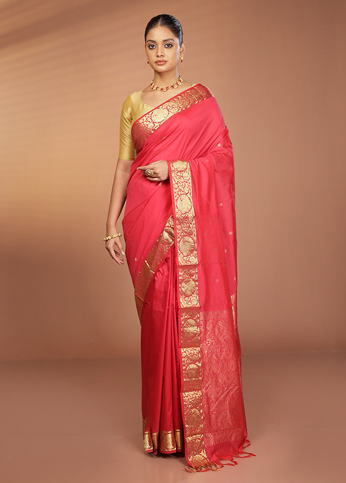 Pink Kanjivaram Silk Saree With Blouse Piece