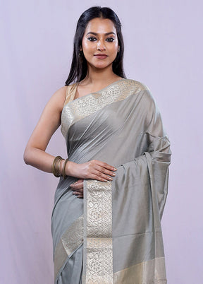 Grey Cotton Saree With Blouse Piece - Indian Silk House Agencies