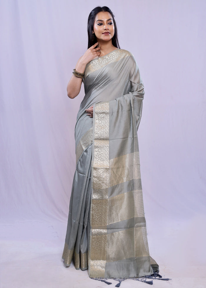 Grey Cotton Saree With Blouse Piece - Indian Silk House Agencies