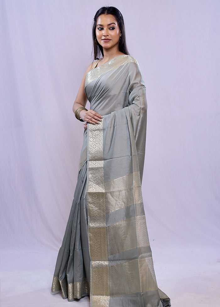 Grey Cotton Saree With Blouse Piece - Indian Silk House Agencies