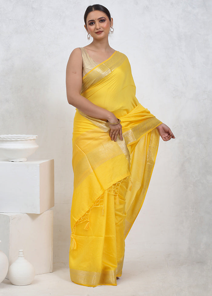 Yellow Cotton Saree With Blouse Piece - Indian Silk House Agencies