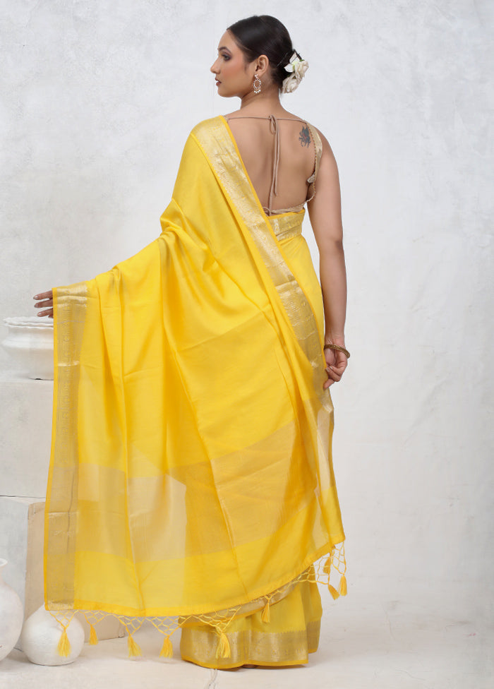 Yellow Cotton Saree With Blouse Piece - Indian Silk House Agencies