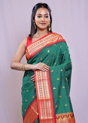 Green Kanjivaram Silk Saree With Blouse Piece - Indian Silk House Agencies