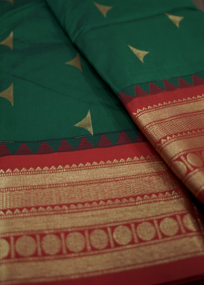 Green Kanjivaram Silk Saree With Blouse Piece - Indian Silk House Agencies