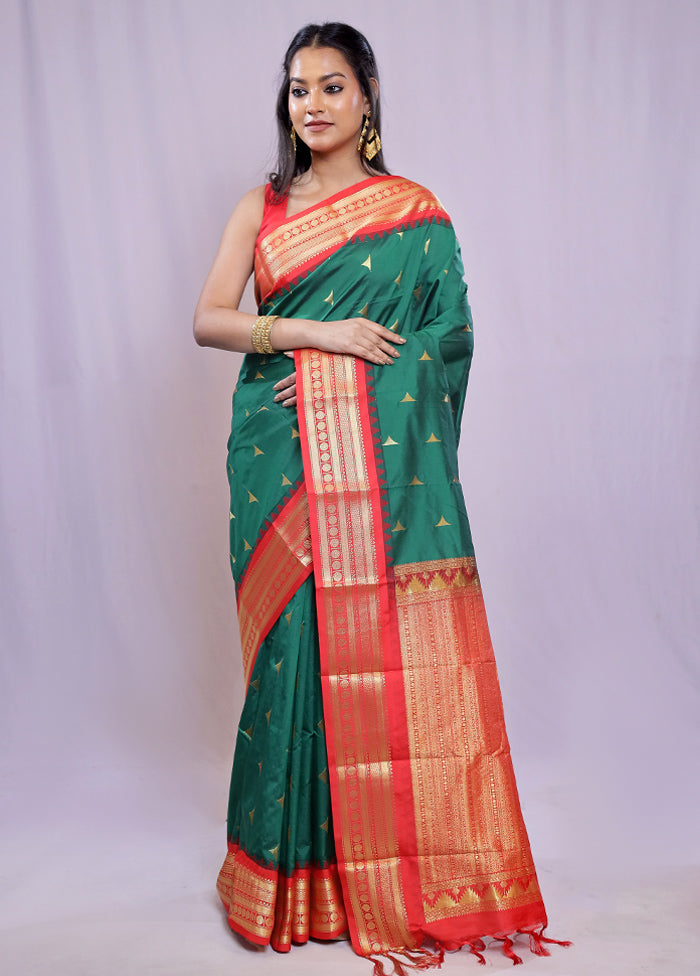 Green Kanjivaram Silk Saree With Blouse Piece - Indian Silk House Agencies