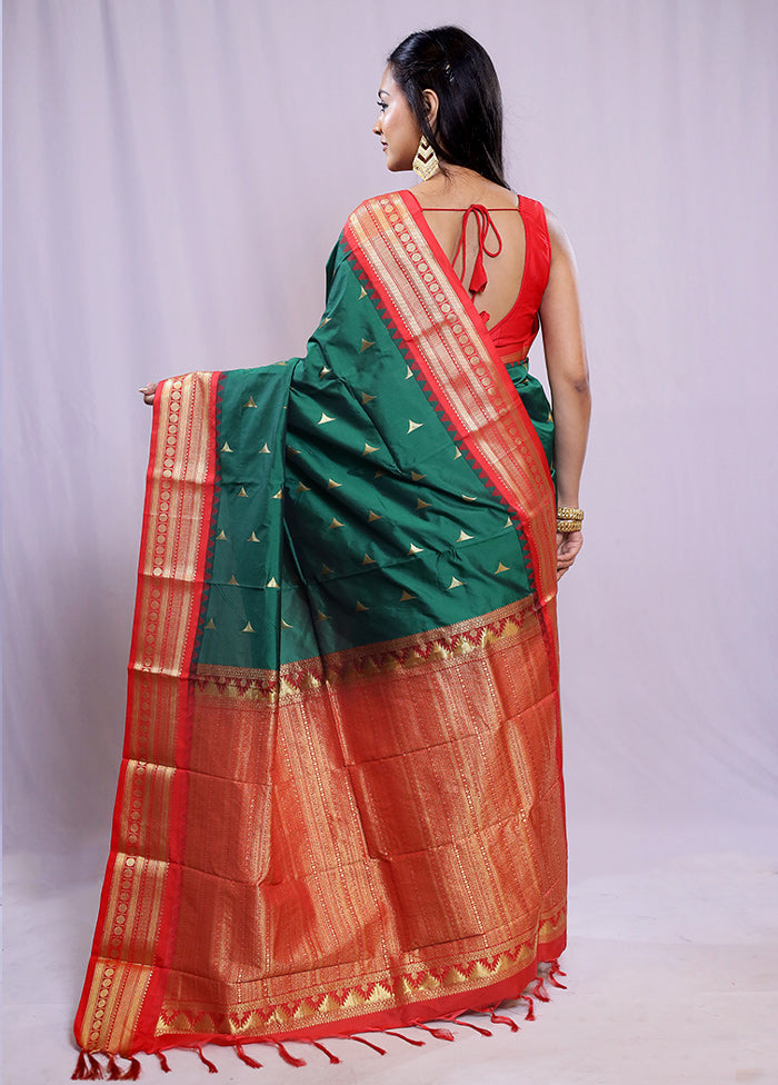 Green Kanjivaram Silk Saree With Blouse Piece - Indian Silk House Agencies