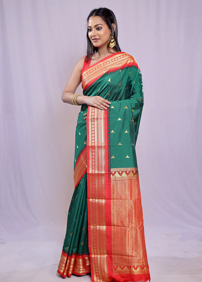 Green Kanjivaram Silk Saree With Blouse Piece - Indian Silk House Agencies