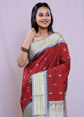 Maroon Kanjivaram Silk Saree With Blouse Piece - Indian Silk House Agencies