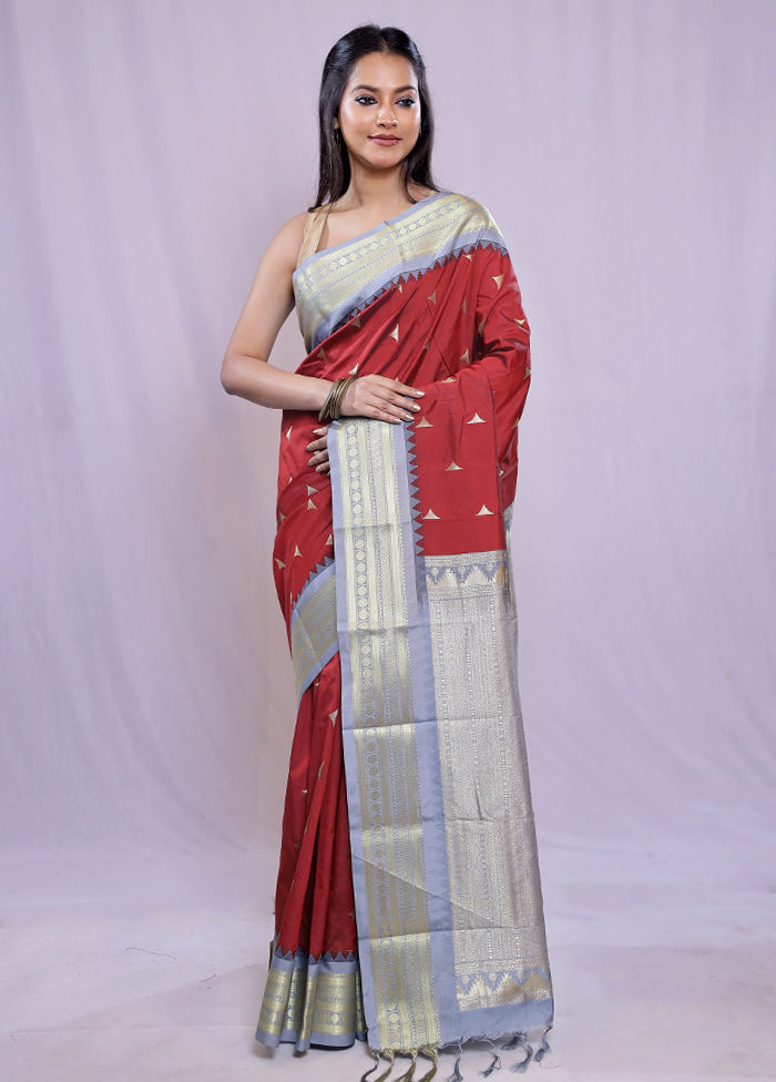 Maroon Kanjivaram Silk Saree With Blouse Piece - Indian Silk House Agencies