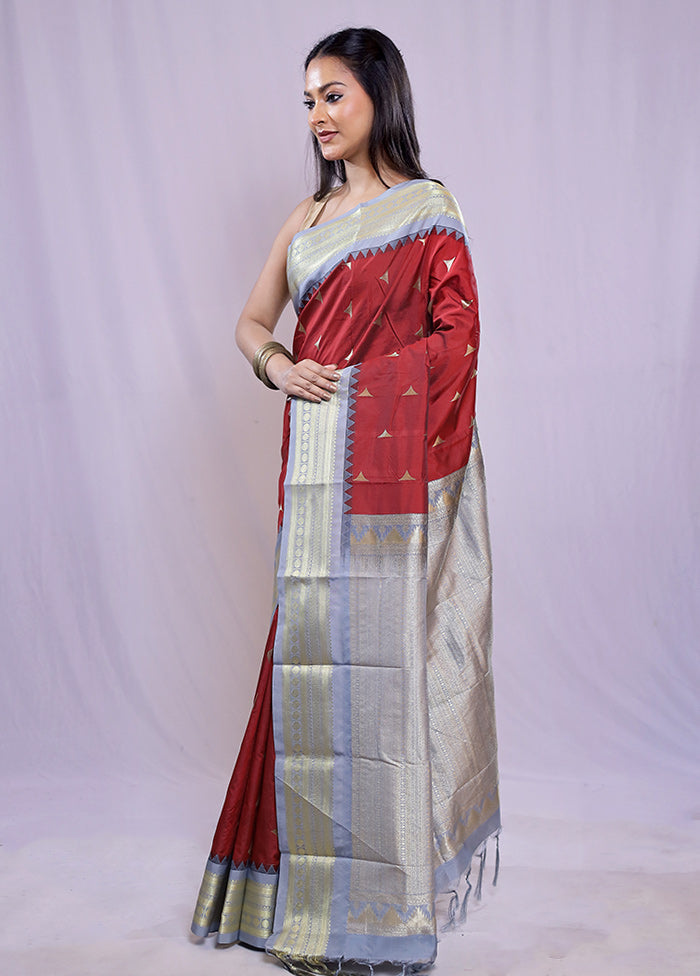 Maroon Kanjivaram Silk Saree With Blouse Piece - Indian Silk House Agencies